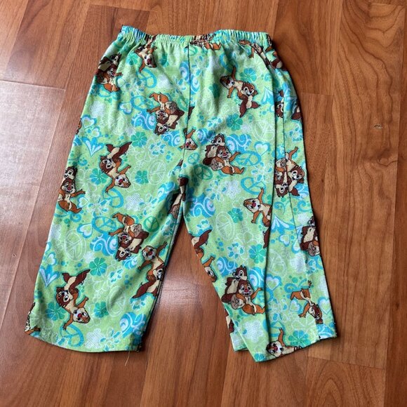 Disney Chipmunk Chip N Dale Green PJ Pants - XS 4/5, Peace Signs, Hearts, Comfy - Picture 3 of 7